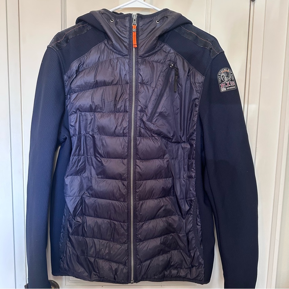 Parajumpers Hooded Hybrid Down Jacket, Navy, Sz L, Packable, Multi-Pocket, Warm